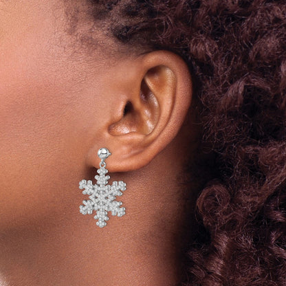 Sterling Silver Rhodium-plated CZ Snowflake Dangle Earrings