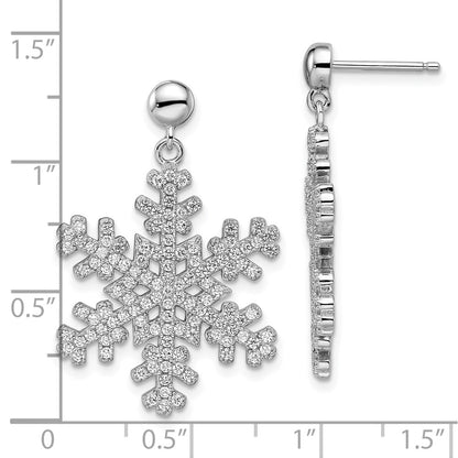 Sterling Silver Rhodium-plated CZ Snowflake Dangle Earrings