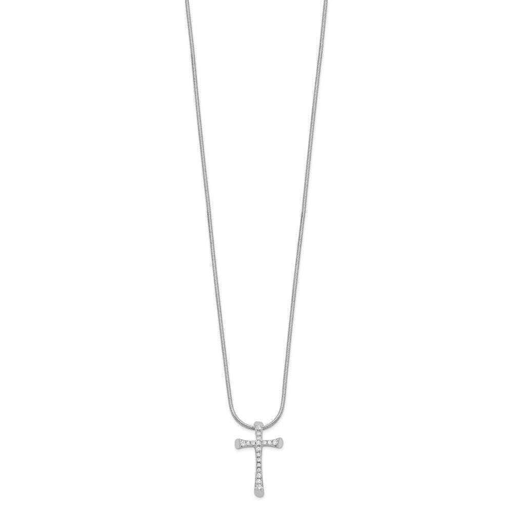Sterling Silver 18 Stone Cubic Zirconia Cross Necklace 18"