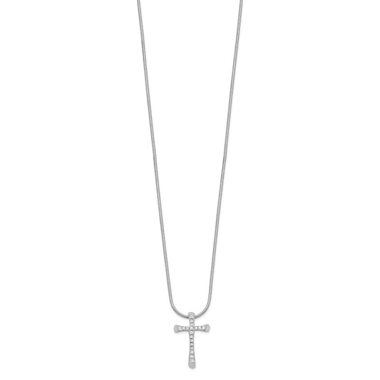 Sterling Silver 18 Stone Cubic Zirconia Cross Necklace 18"