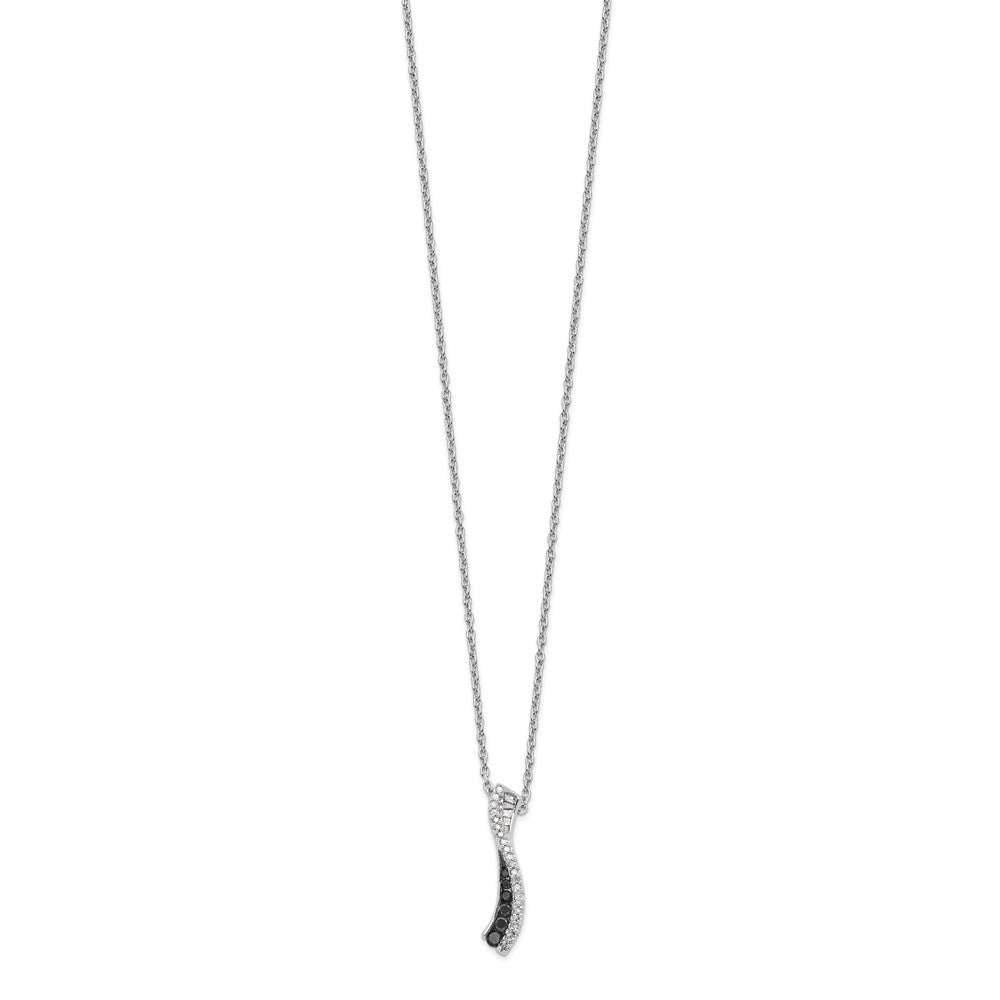 Sterling Silver Rhodium-plated Black and White Diamond Necklace 18 + 2"