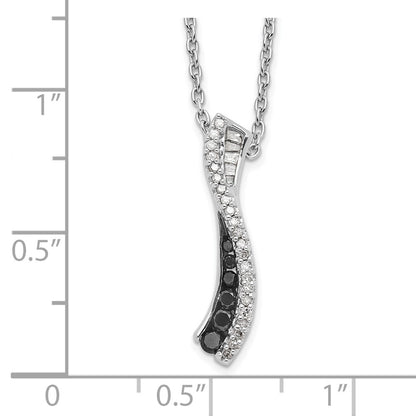 Sterling Silver Rhodium-plated Black and White Diamond Necklace 18 + 2"