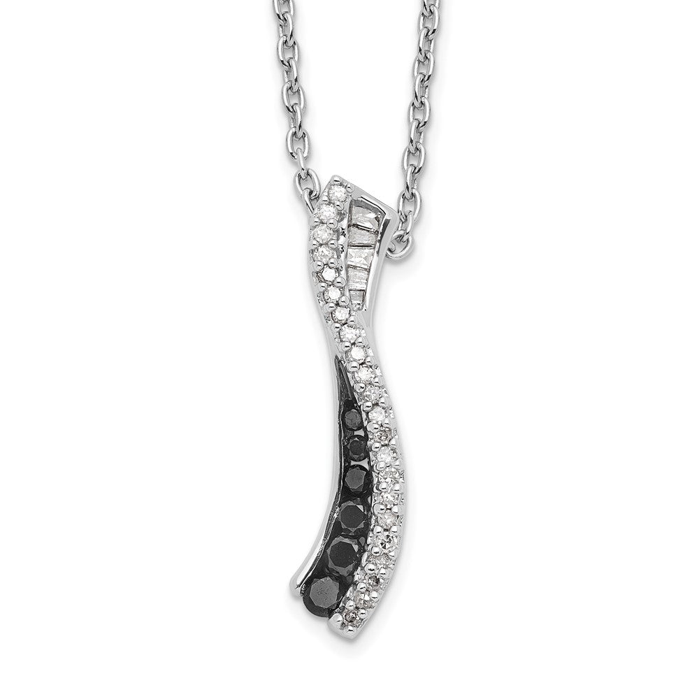 Sterling Silver Rhodium-plated Black and White Diamond Necklace 18 + 2"