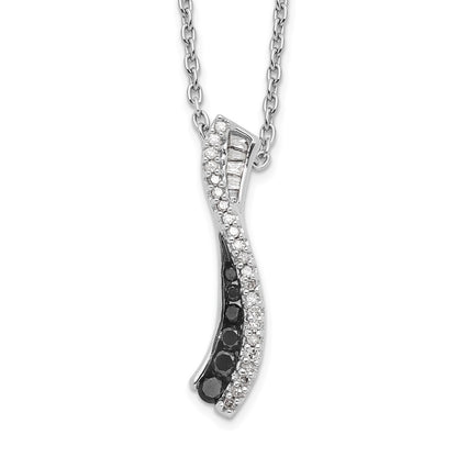 Sterling Silver Rhodium-plated Black and White Diamond Necklace 18 + 2"