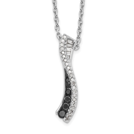 Sterling Silver Rhodium-plated Black and White Diamond Necklace 18 + 2"
