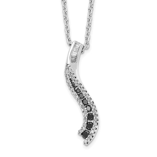 925 Sterling Silver Rhodium-plated Black and White Diamond Necklace 18