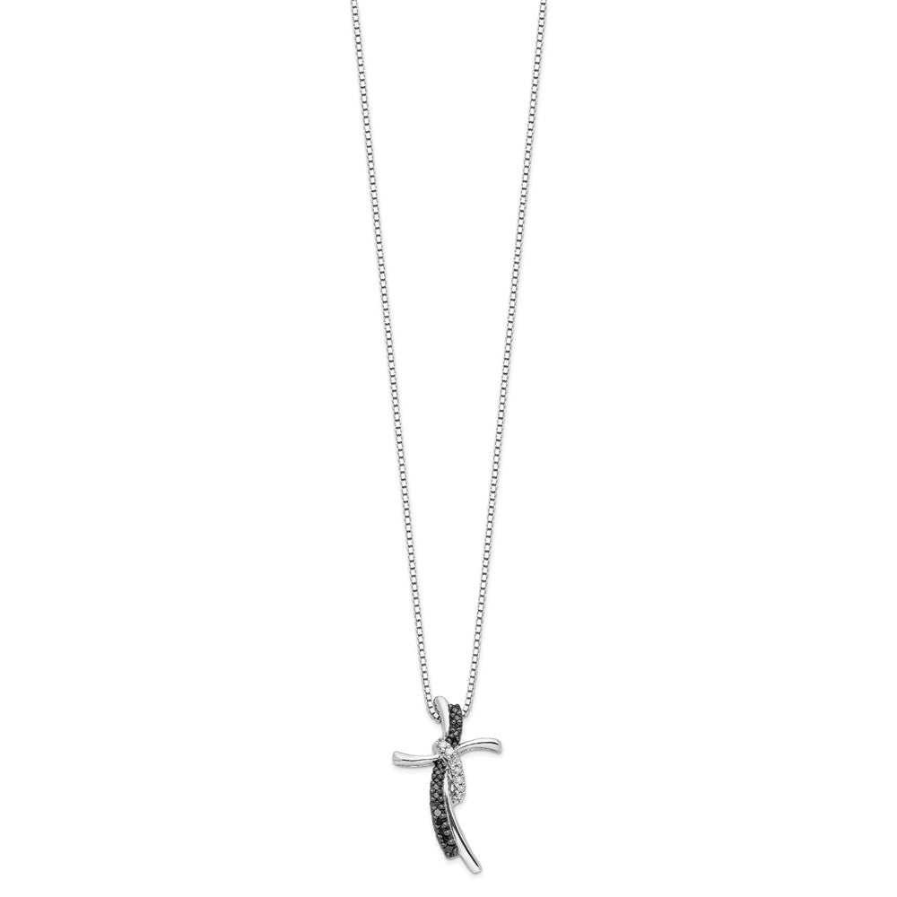 Sterling Silver Black and White Diamond Cross Necklace 18"