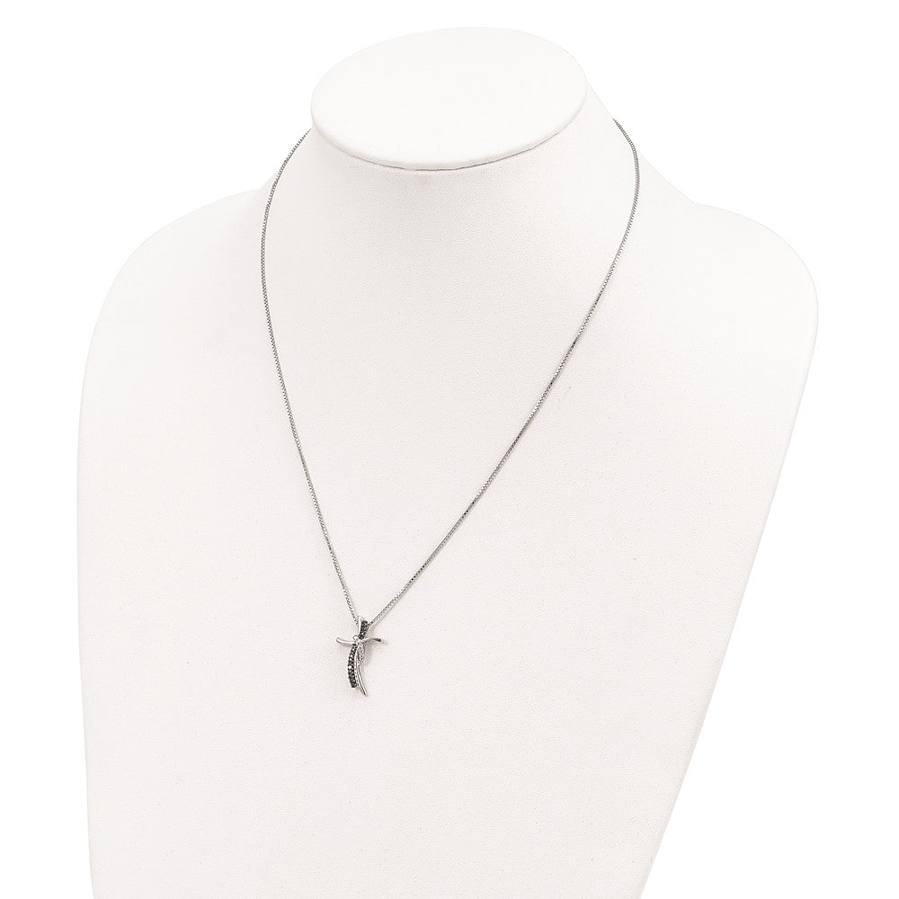 Sterling Silver Black and White Diamond Cross Necklace 18"