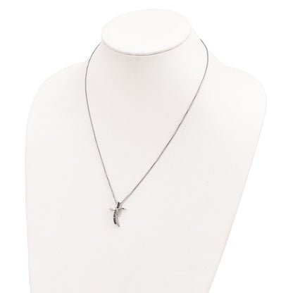 Sterling Silver Black and White Diamond Cross Necklace 18"