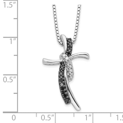 Sterling Silver Black and White Diamond Cross Necklace 18"