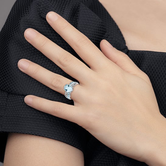 Sterling Silver Rhodium Diamond and Sky Blue Topaz Ring