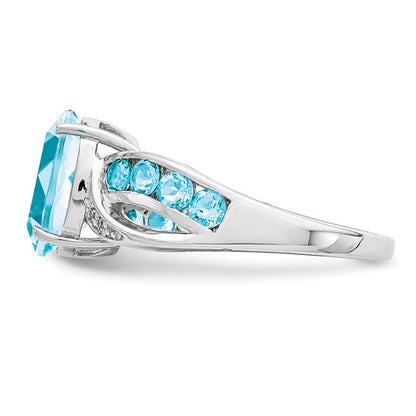 Sterling Silver Rhodium Diamond and Sky Blue Topaz Ring