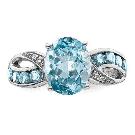 Sterling Silver Rhodium Diamond and Sky Blue Topaz Ring