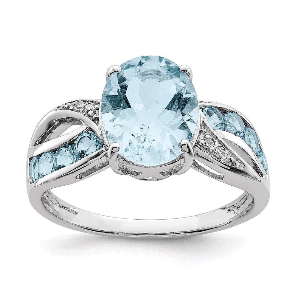 Sterling Silver Rhodium Diamond and Sky Blue Topaz Ring