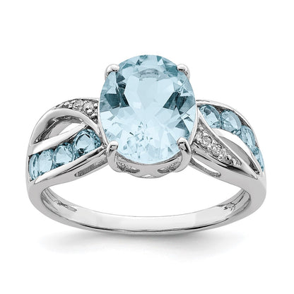 Sterling Silver Rhodium Diamond and Sky Blue Topaz Ring