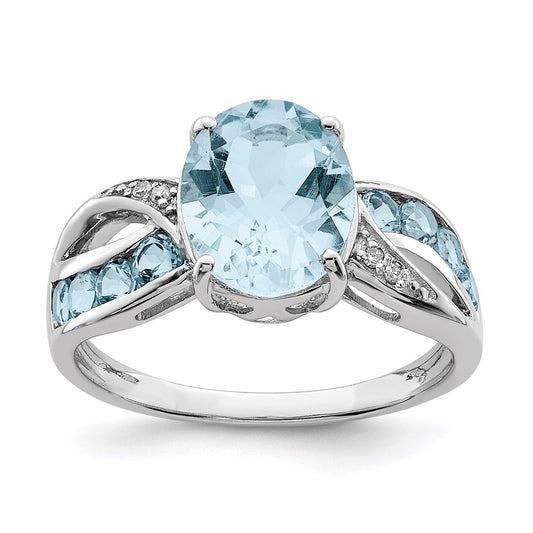 Sterling Silver Rhodium Diamond and Sky Blue Topaz Ring