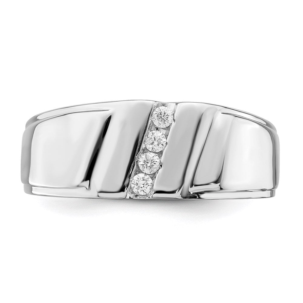Sterling Silver Rhodium Plated Diamond Men's Wedding Ring