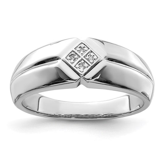 Sterling Silver Rhodium Plated Diamond Mens Engagement Ring