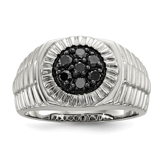Sterling Silver 1/2 Ct Mens Black Diamond Engagement Ring
