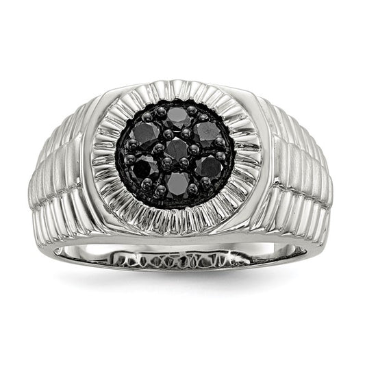 Sterling Silver 1/2 Ct Mens Black Diamond Engagement Ring