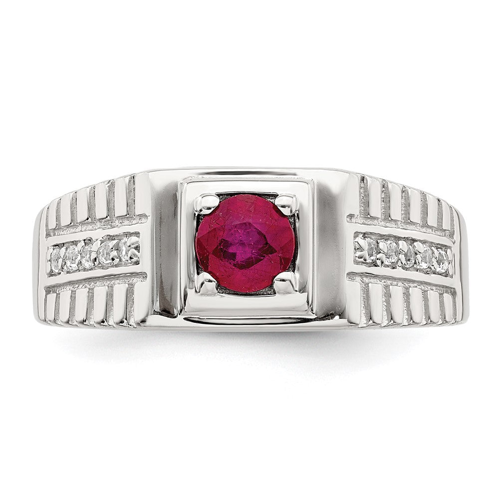 925 Sterling Silver Men's Gemstone & White Topaz Ring