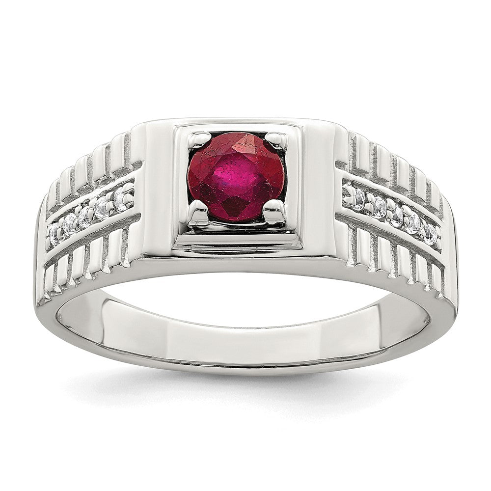 925 Sterling Silver Men's Gemstone & White Topaz Ring