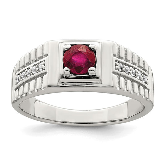 925 Sterling Silver Men's Gemstone & White Topaz Ring