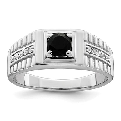 925 Sterling Silver Men's Gemstone & White Topaz Ring