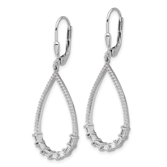 Sterling Silver Rhodium-plated CZ Teardrop Dangle Earrings
