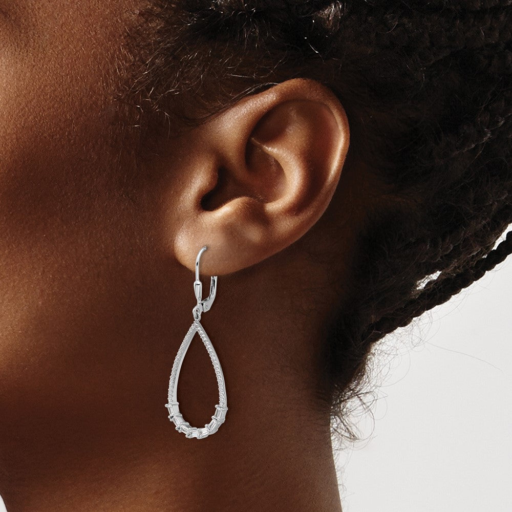Sterling Silver Rhodium-plated CZ Teardrop Dangle Earrings