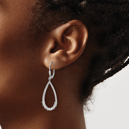 Sterling Silver Rhodium-plated CZ Teardrop Dangle Earrings
