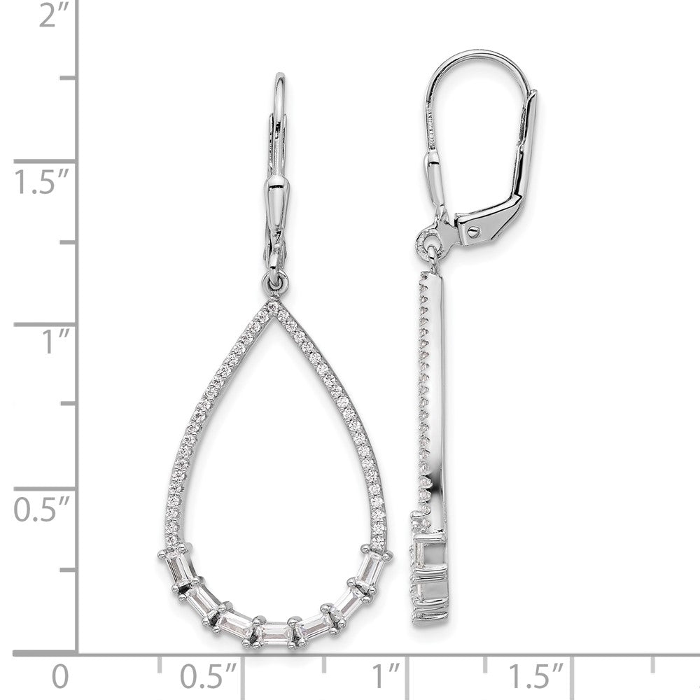 Sterling Silver Rhodium-plated CZ Teardrop Dangle Earrings