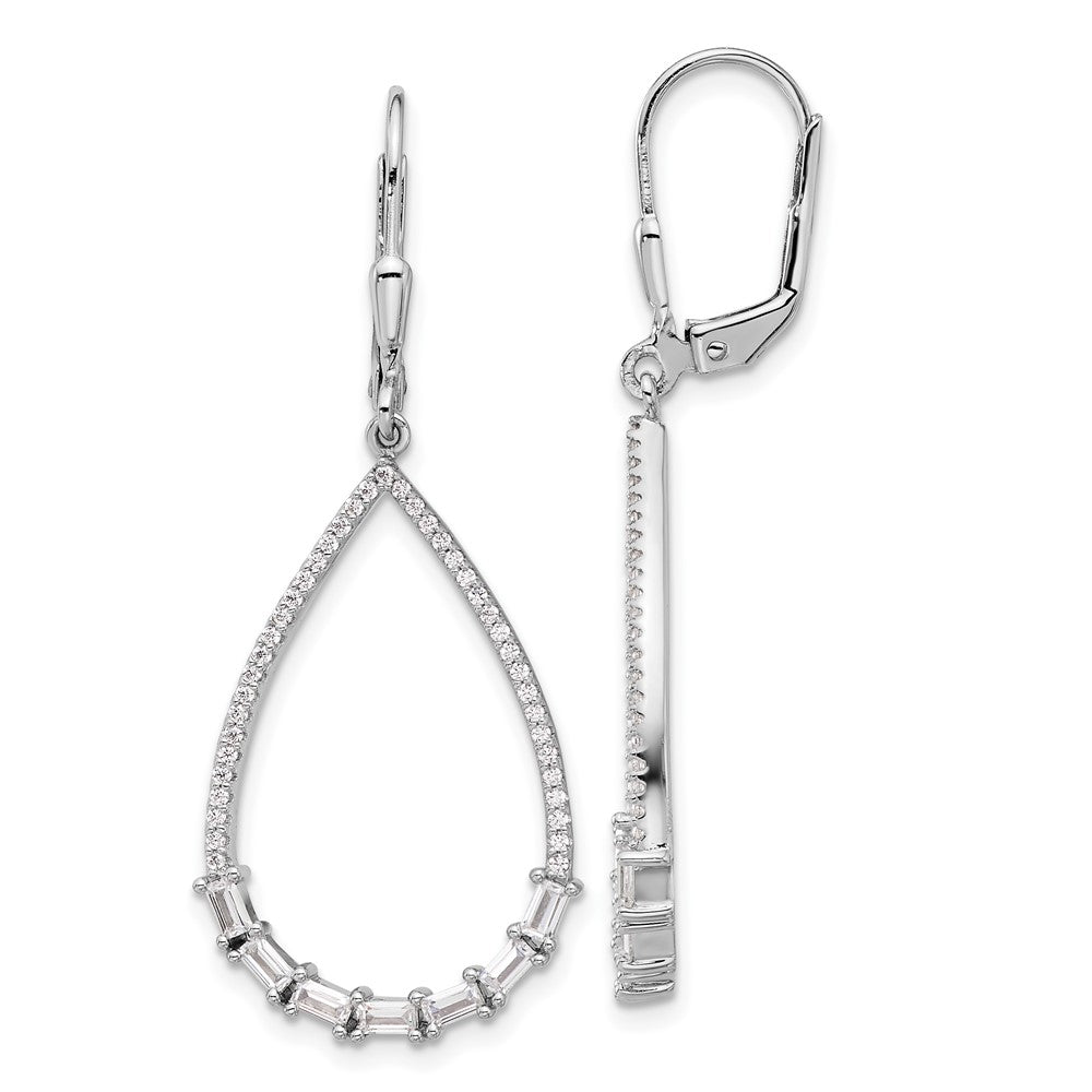 Sterling Silver Rhodium-plated CZ Teardrop Dangle Earrings