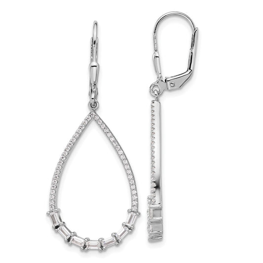 Sterling Silver Rhodium-plated CZ Teardrop Dangle Earrings