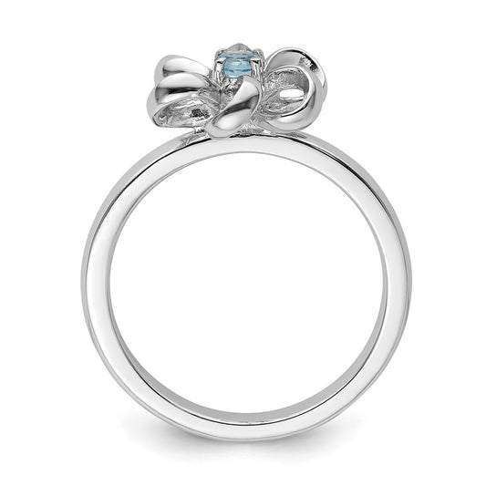 925 Sterling Silver Stackable Expressions Polished Blue Topaz Flower Ring