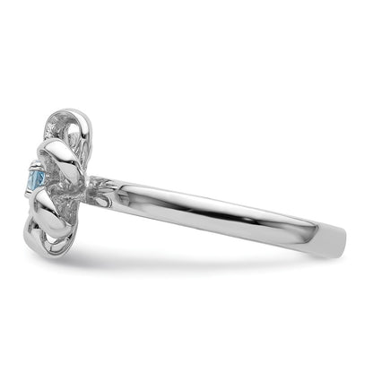 925 Sterling Silver Stackable Expressions Polished Blue Topaz Flower Ring