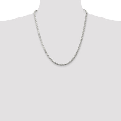 Sterling Silver 3.5mm Diamond-cut Round Spiga Chain Necklace