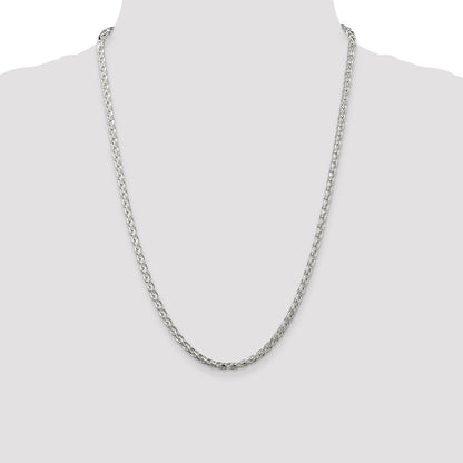 Sterling Silver 3.5mm Diamond-cut Round Spiga Chain Necklace
