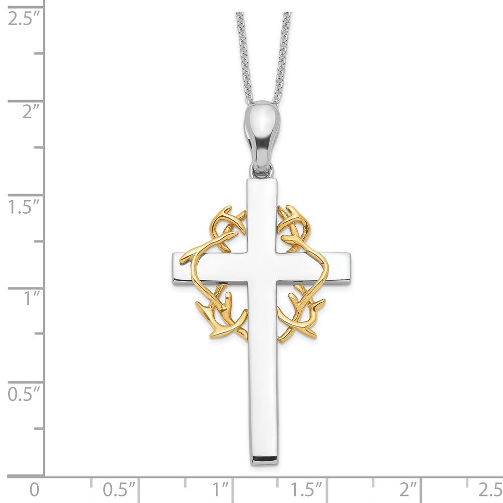 Sterling Silver Gold-plated No Greater Love Cross Necklace 18"