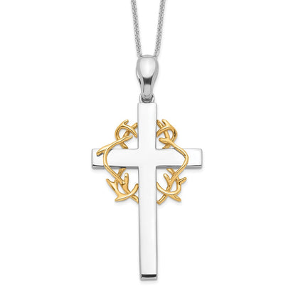 Sterling Silver Gold-plated No Greater Love Cross Necklace 18"