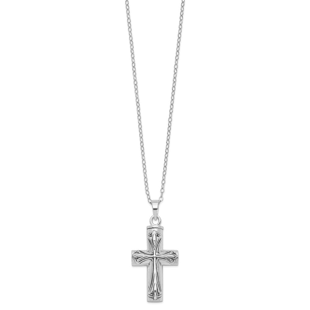 Sterling Silver Antiqued Cross Ash Holder Necklace 18"