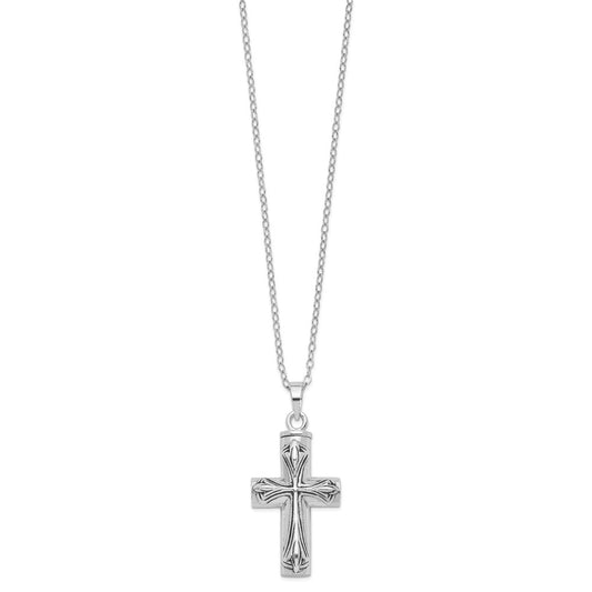 Sterling Silver Antiqued Cross Ash Holder Necklace 18"