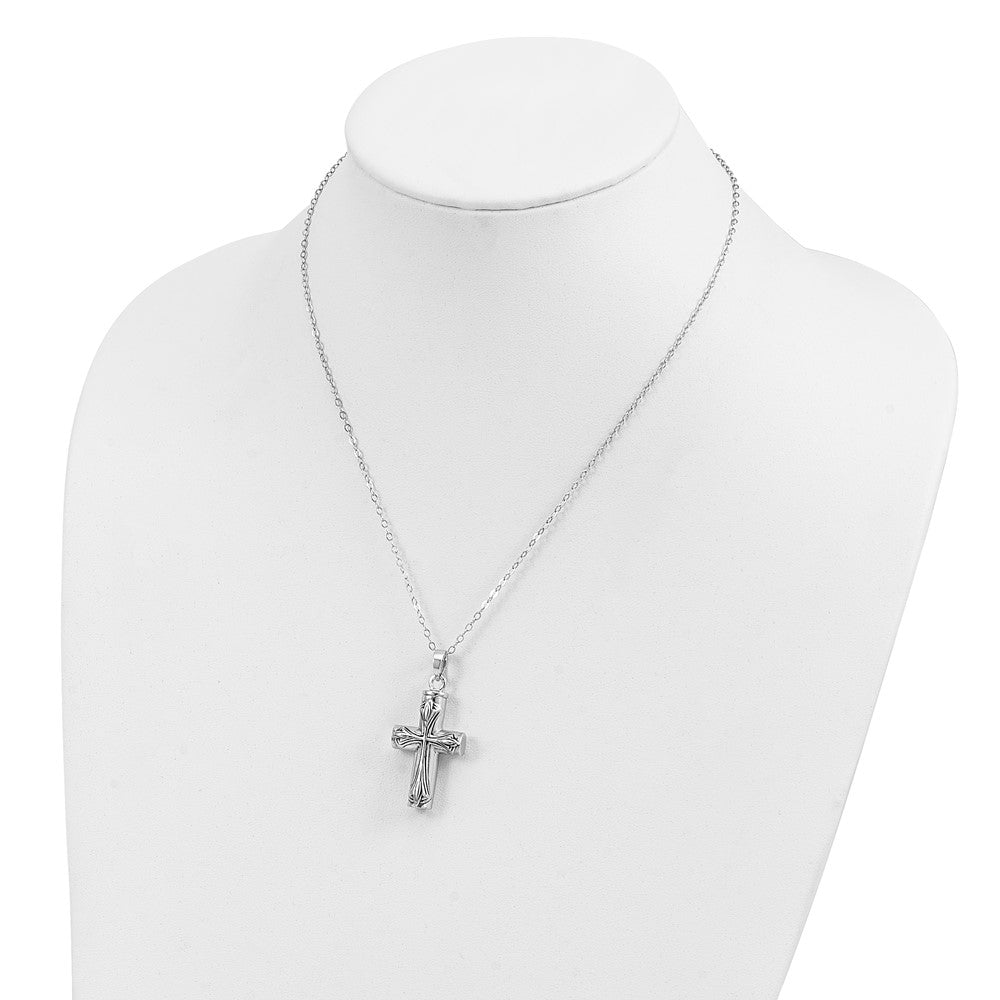 Sterling Silver Antiqued Cross Ash Holder Necklace 18"