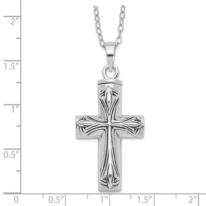 Sterling Silver Antiqued Cross Ash Holder Necklace 18"