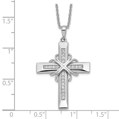 Sterling Silver Cubic Zirconia Steadfast Love Cross Necklace 18"