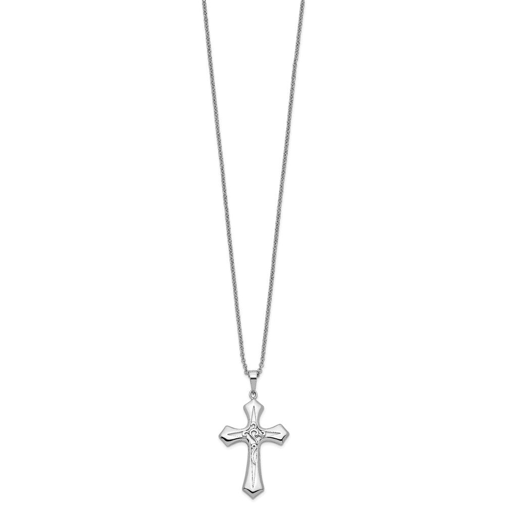 Sterling Silver Antiqued Abide In Him Cross Necklace 18"