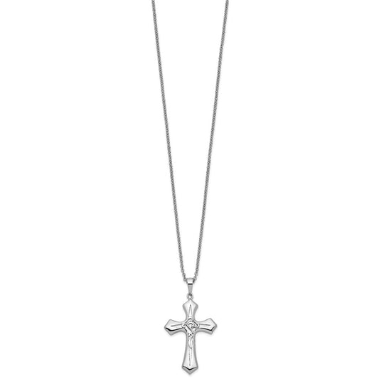 Sterling Silver Antiqued Abide In Him Cross Necklace 18"