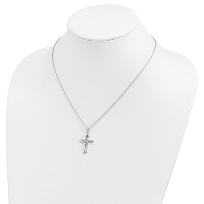 Sterling Silver Antiqued Abide In Him Cross Necklace 18"