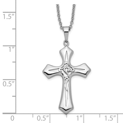 Sterling Silver Antiqued Abide In Him Cross Necklace 18"