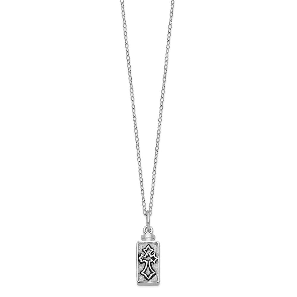 Sterling Silver Antiqued Rectangle Box Cross Ash Holder Necklace 18"